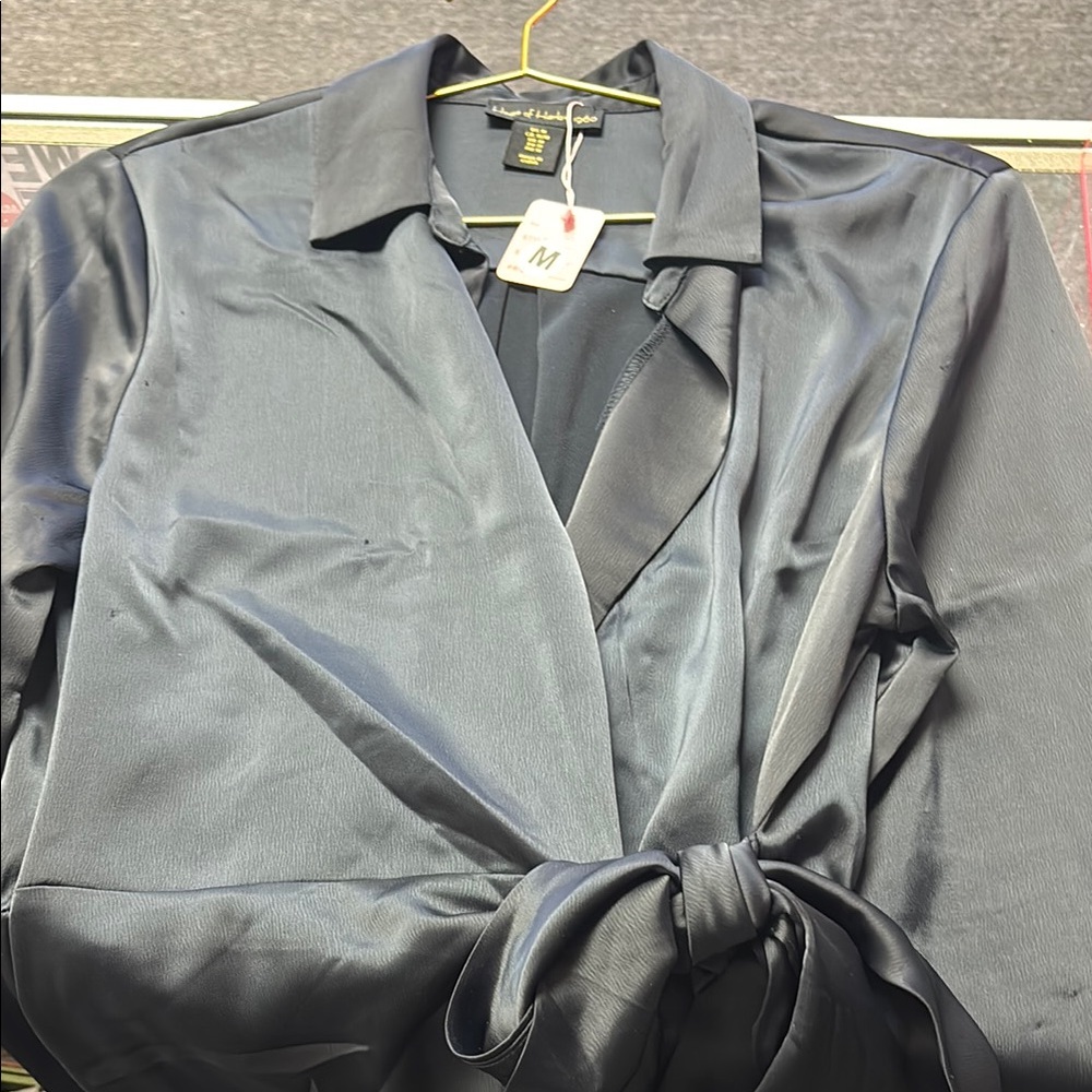 Black Satin Wrap Blouse - Size M